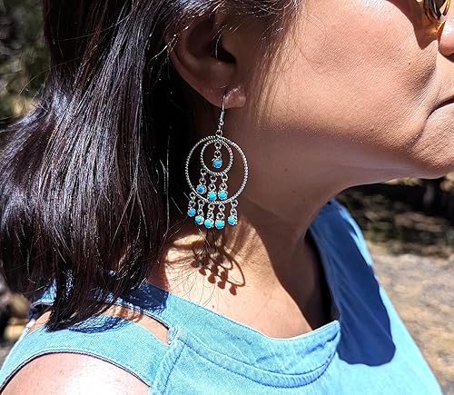 Miniatura 6 de Native American Sleeping Beauty Turquoise Wire Tiered Loop Dangle Earrings Navajo Handmade Jewelry Southwest