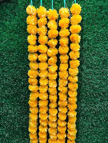 Guirnalda de flores artificiales de caléndula naranja Navaratri, decoración de 5 cuerdas, decoraciones de boda india, decoraciones de fiesta, Genda