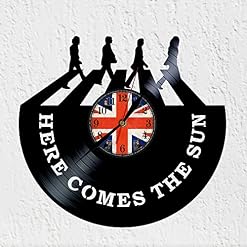 VINY WOODY Horloge Murale Disque Vinyle Silhouette Bande Rock en Zèbre Musica Rock 70s - Les Beatles, Paul McCartney, John Lennon, RIngo Starr, George Harrison