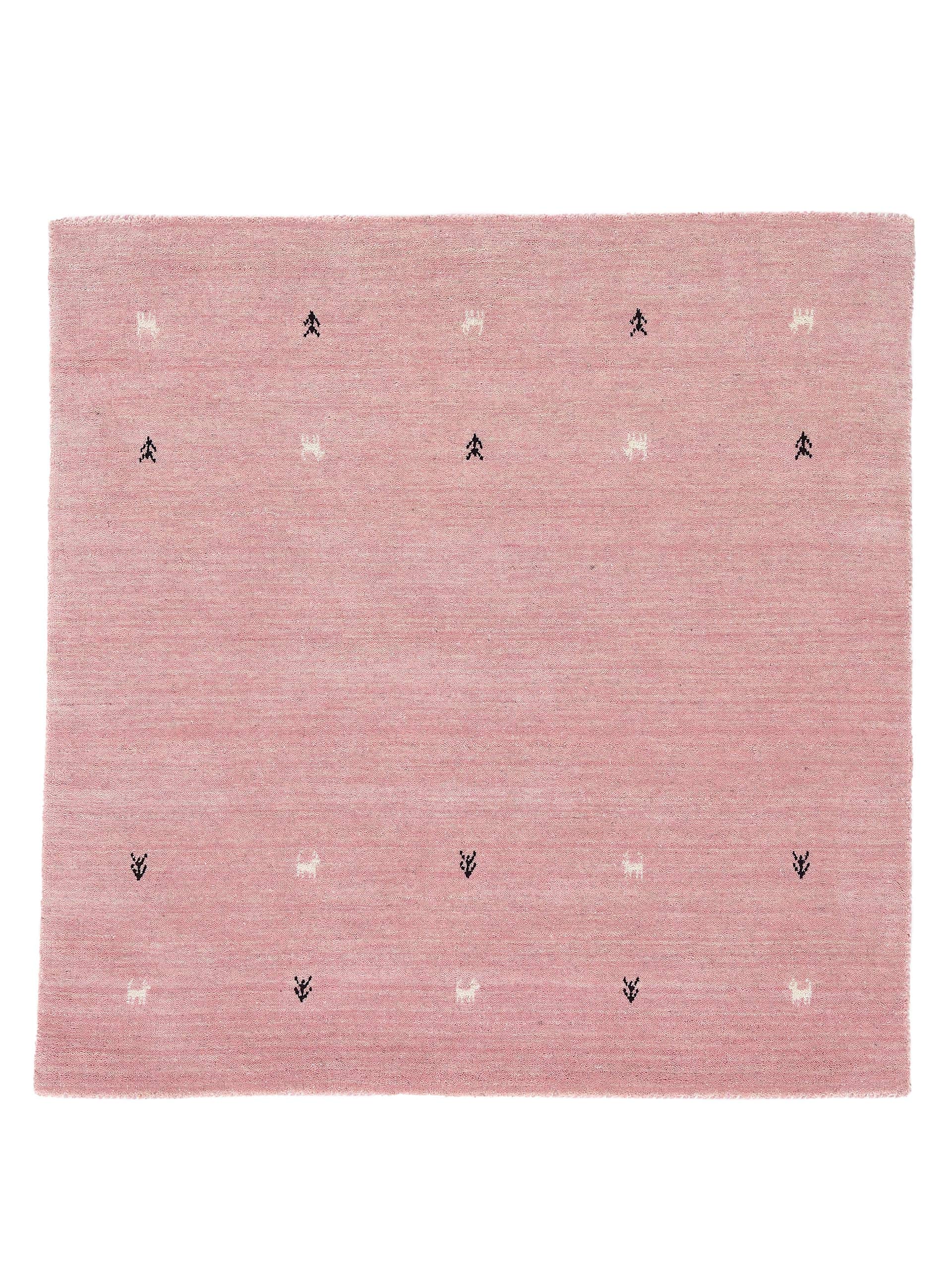 carpetfine Wollteppich Gabbeh Uni Quadratisch Rosa 150x150 cm | Moderner Teppich für Wohn- und Schlafzimmer