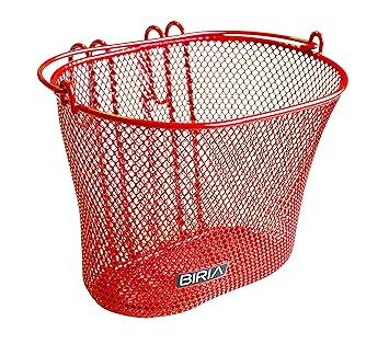 BIRIA Basket with Hooks RED, Front, Removable, Wire mesh Small Kids Bicycle Basket, RED