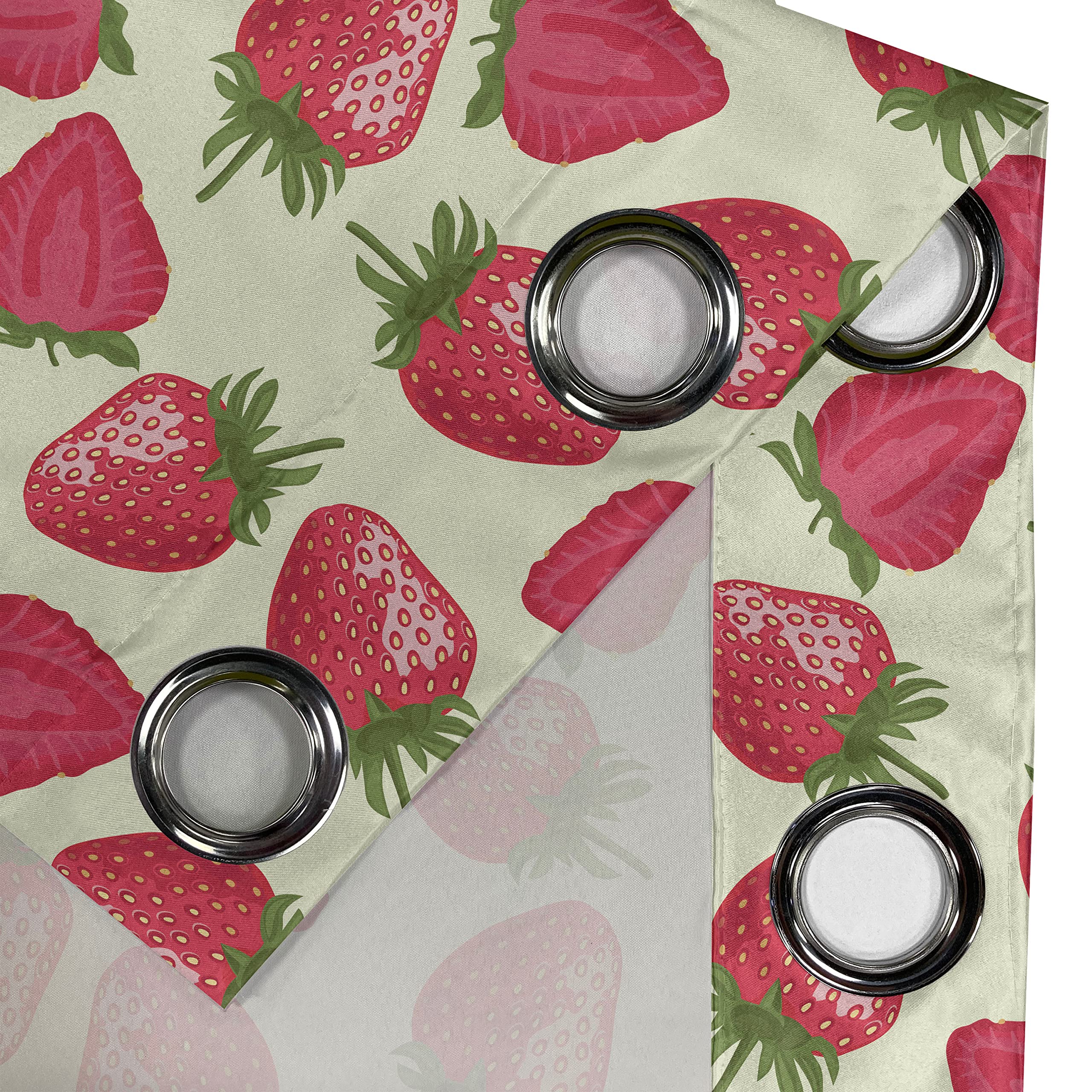 ABAKUHAUS Frutta Tenda a Pannello Set di 2, Modello della Ciliegia di Frutta, Trattamento della Finestra per Stanza e Camera da Letto, 150 cm x 245 cm, Bianco Vermilion Verde