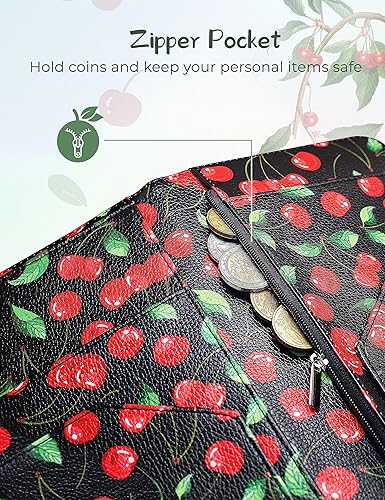 Miniatura 6 de Mymazn Libro de camarera de cerezo de 4.7 x 9 pulgadas con bolsillo con cremallera, bolsillo para dinero y cierre magnético, organizador de
