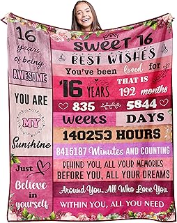 Sweet 16 Gifts for Girls Blanket 50”x60” - 16th Birthday Gifts for Girls - Best 16th Birthday Decorations for Girl - 16 Year Old Girl Gift for Birthday Throw Blankets - Sweet Sixteen Gift Idea