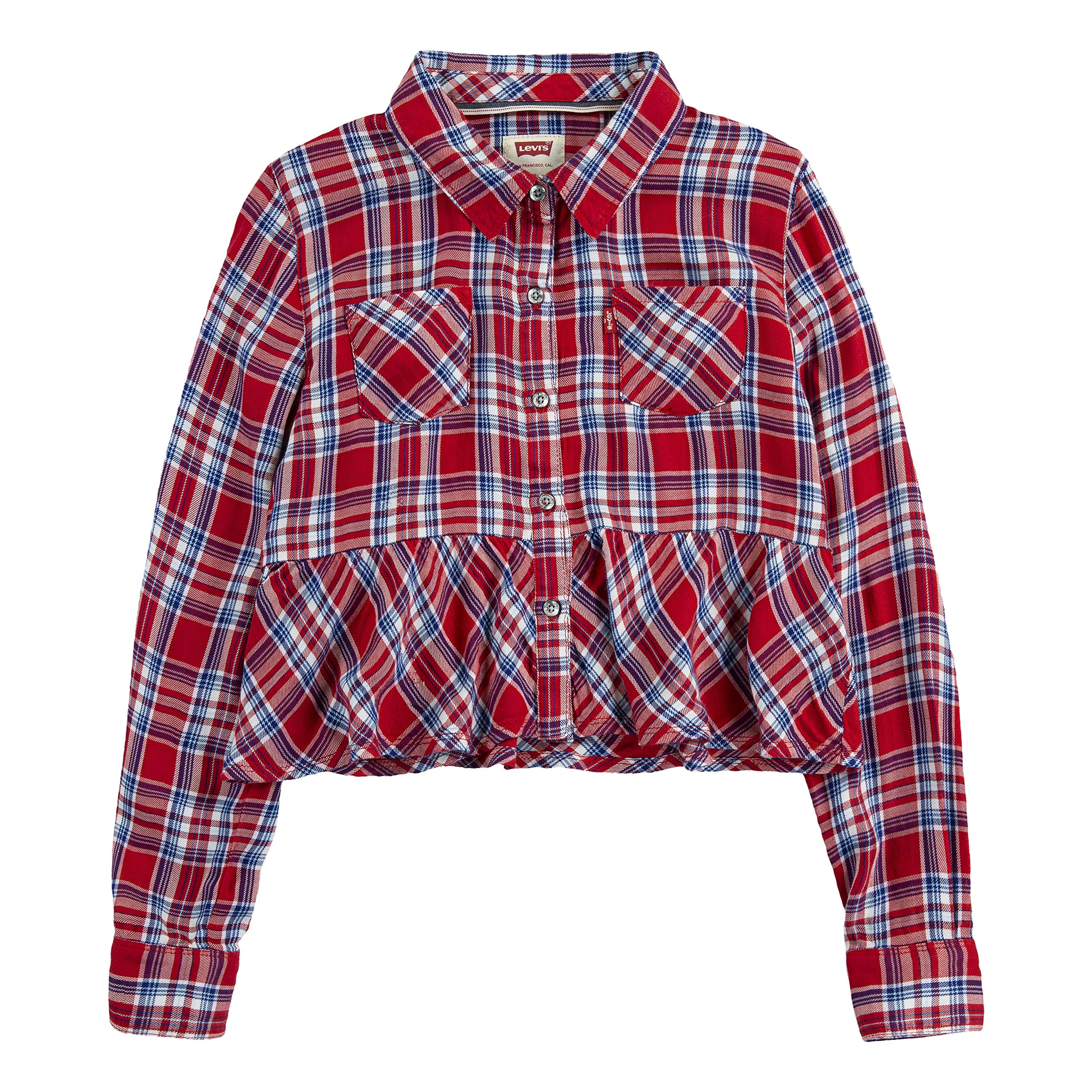 Girls' Western Long Sleeve Denim Shirt Button, Super Red Ruffle,