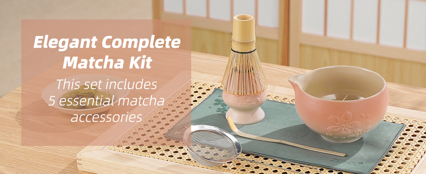 Amazon.com: ZENS Matcha Whisk Set, Pink Ceramic Matcha Bowl with