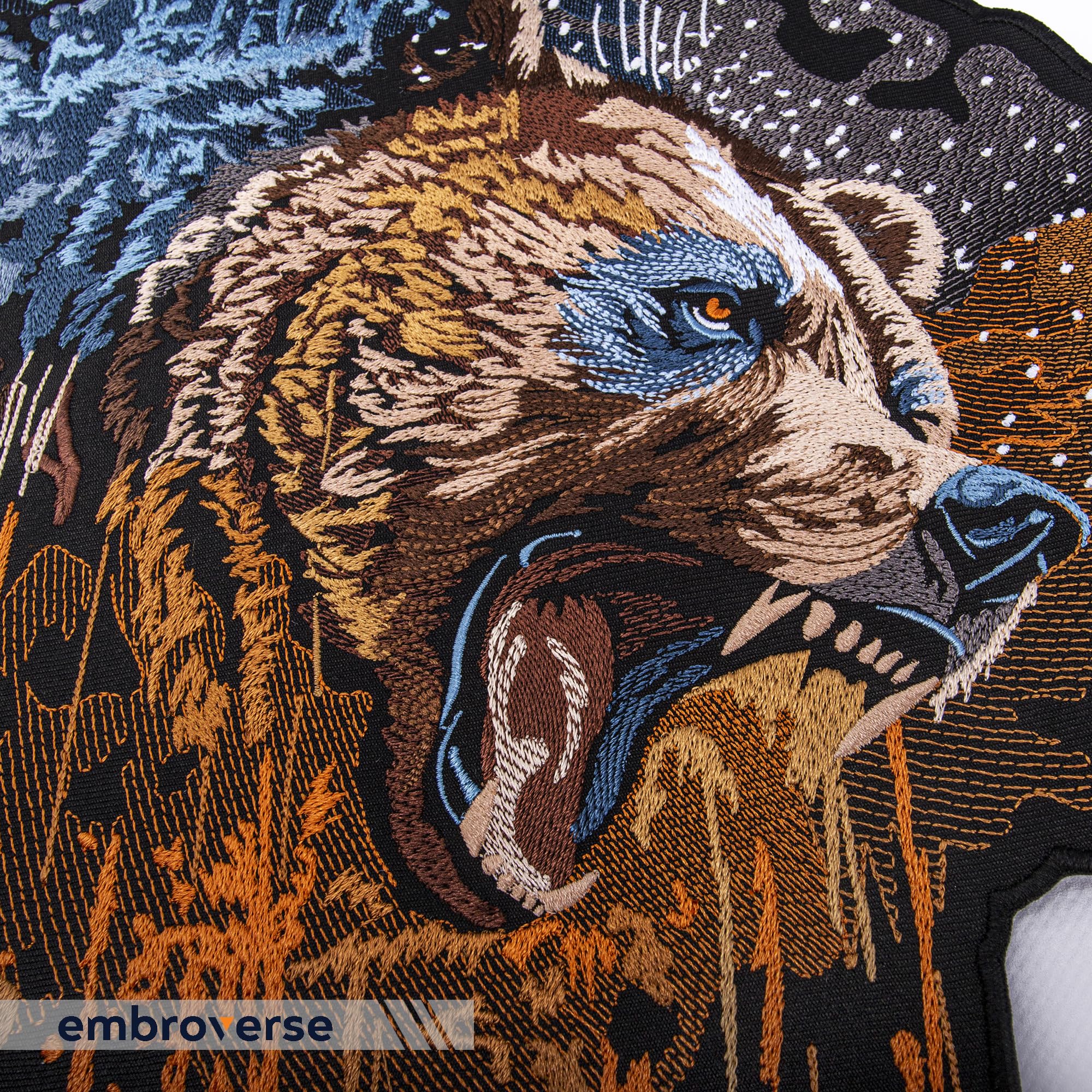 EMBROVERSE Parche de cabeza de oso feroz, bordado para planchar con diseño de bestia enojada salvaje, emblema de poder de espíritu motero, 13.3 x 11.8 pulgadas