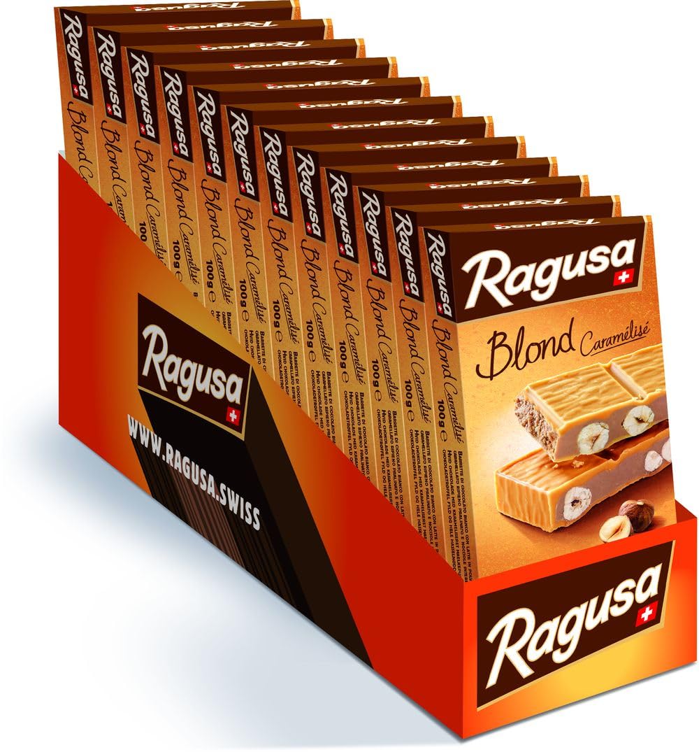 Ragusa Blond Tafel Vorratspack 12 x 100g – Weiße Schokolade mit karamellartigem Geschmack und ganzen Haselnüssen – Original Schweizer Schokolade (12 x 100g)
