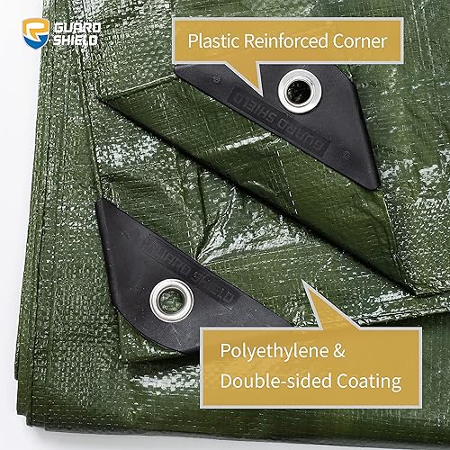 Miniatura 2 de GUARD SHIELD Paquete de 2 lonas verdes y marrón/verde de 10 x 10 pies, impermeables, de servicio medio, multiusos, cubierta de lona de polietileno
