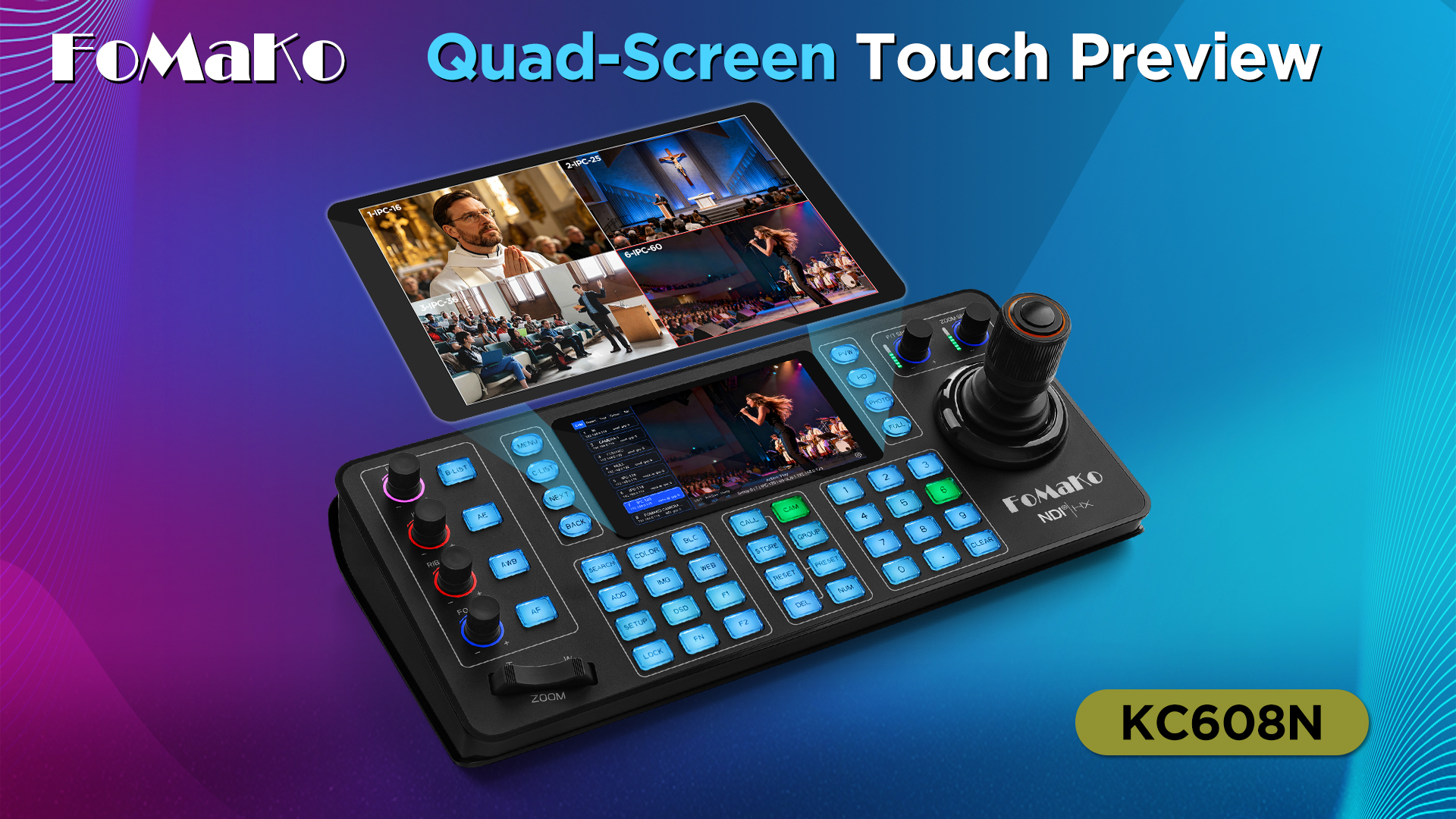 Amazon.com: FoMaKo NDI PTZ Camera Controller, Quad-Screen 4K Multi