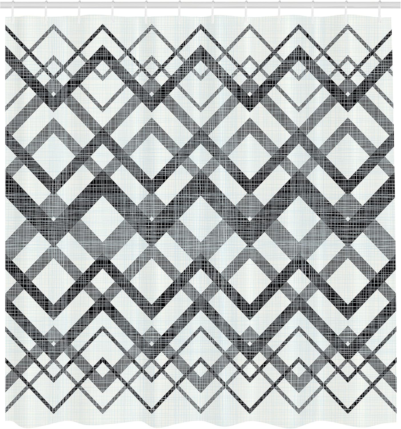 Ambesonne Chevron Shower Curtain, Vintage Overlapping Zigzag Lines Thin and Thick Stripes Old Classical, Cloth Fabric Bathroom Decor Set with Hooks, 69" W x 84" L, Dimgray Coconut