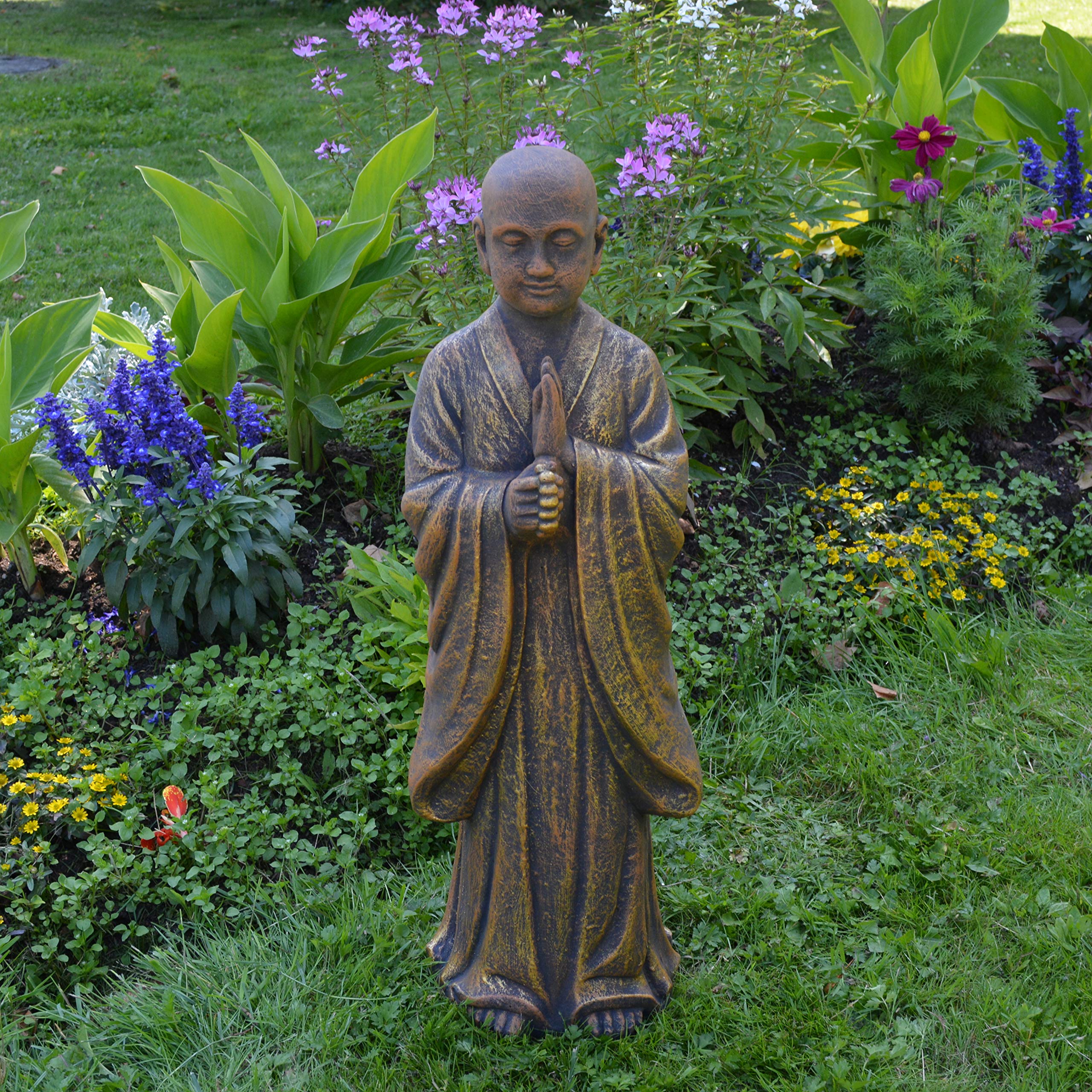 Stehender Buddha Mönch Statue – 60 Cm Hoch, 17 Kg, Frostsicherer Steinguss Für Garten, Terrasse & Außenbereich, Grau