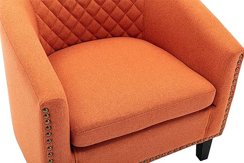Miniatura 3 de HomVent Silla Accent Barrel, silla tapizada con brazo para club, sillas laterales de tela, silla de club con cabeza de clavo estilo barril y patas