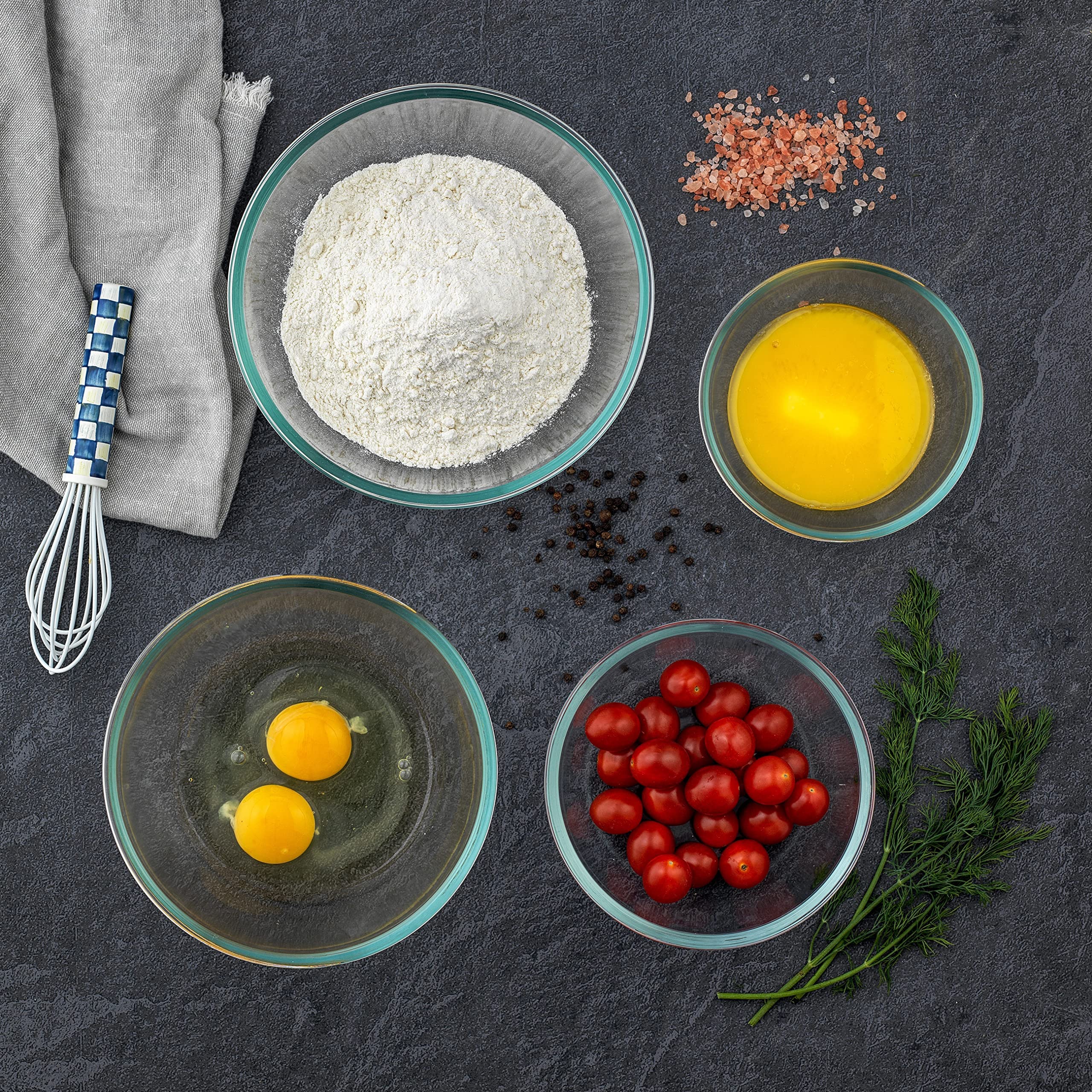 JoyJolt Cuencos para mezclar de cocina, juego de 8 cuencos de vidrio con tapas, cuencos anidados ordenados, juego de cuencos grandes para mezclar, cuencos de cocina, cuencos de almacenamiento con