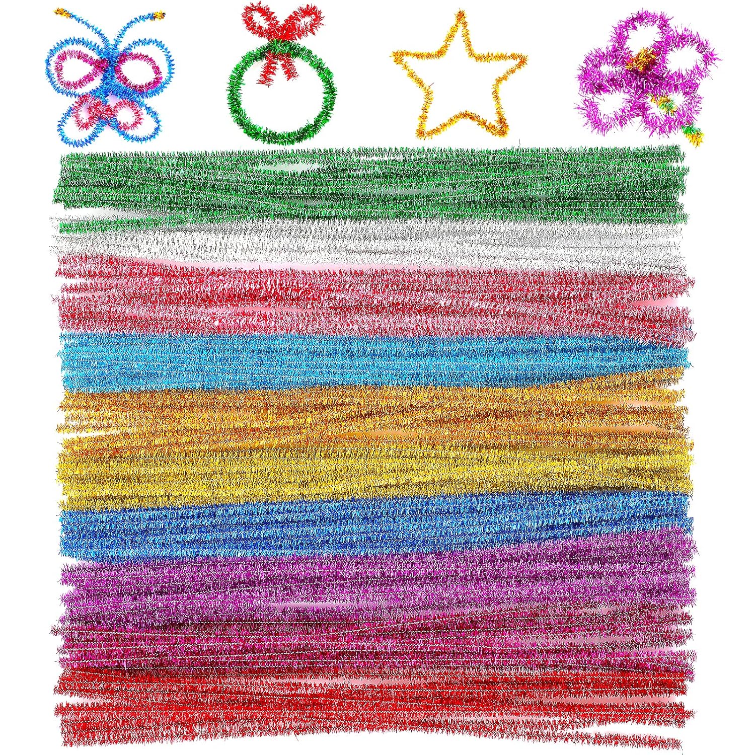 300 Stück Pfeifenputzer Glitzer - 10 Farben Chenilledraht Zum Basteln