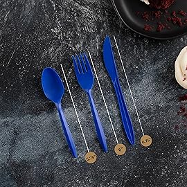 PLASTICPRO 400 Pack Disposable Chanuka Plastic Utensils Assorted Colored Cutlery Combo Set Forks Spoons Knives Silverware, Blue Plastic Cutlery for Parties