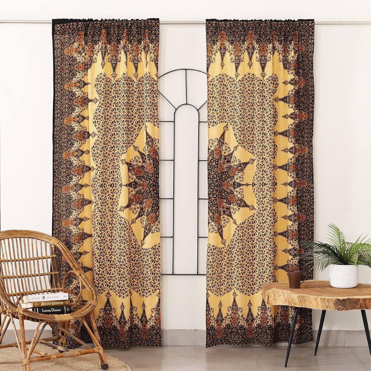 Popular Handicrafts Paisley Indian Curtains Boho Moroccan Design Ivory Brown Vintage Panels Room Divider Patio Curtain Pairs Sheer