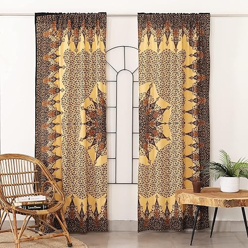 Popular Handicrafts Cortinas indias de cachemira, diseño bohemio, marroquí, color marrón marfil, paneles vintage, divisores de habitación, cortinas