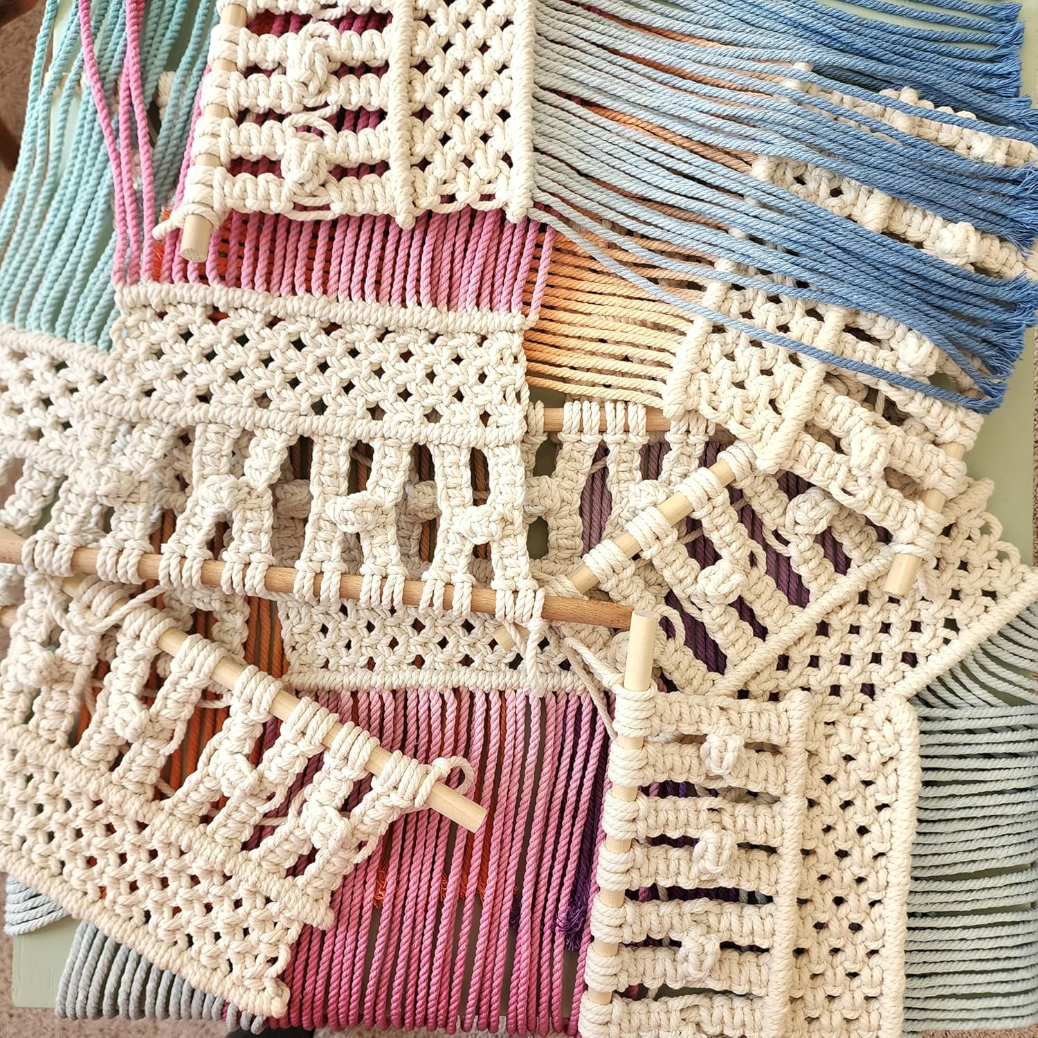 Ombre handmade Teal Macrame wall hanging, Bohemian Wall decor, Dip dyed wall tapestry, Beautiful natural cotton art piece with wooden dowel (Teal)