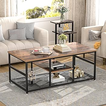 Amazon.co.jp: VECELO コーヒーセンターテーブル 収納付き リビング