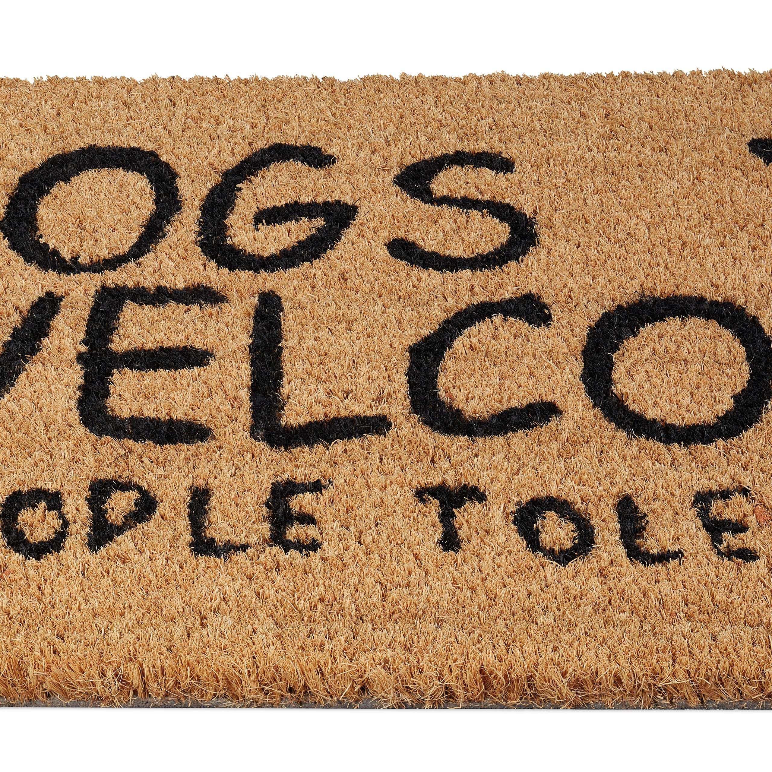 Relaxdays Zerbino, Fibra di Cocco, Frase Dogs Welcome, Zona Interna ed Esterna, LP40x60 cm, Antiscivolo, Naturale/Nero
