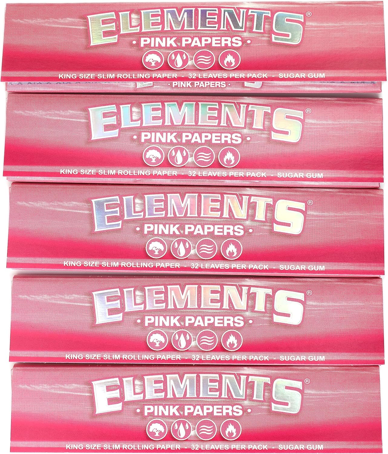 Elements Papel de liar ultra fino tamaño King Slim PINK - 5 folletos160 papeles