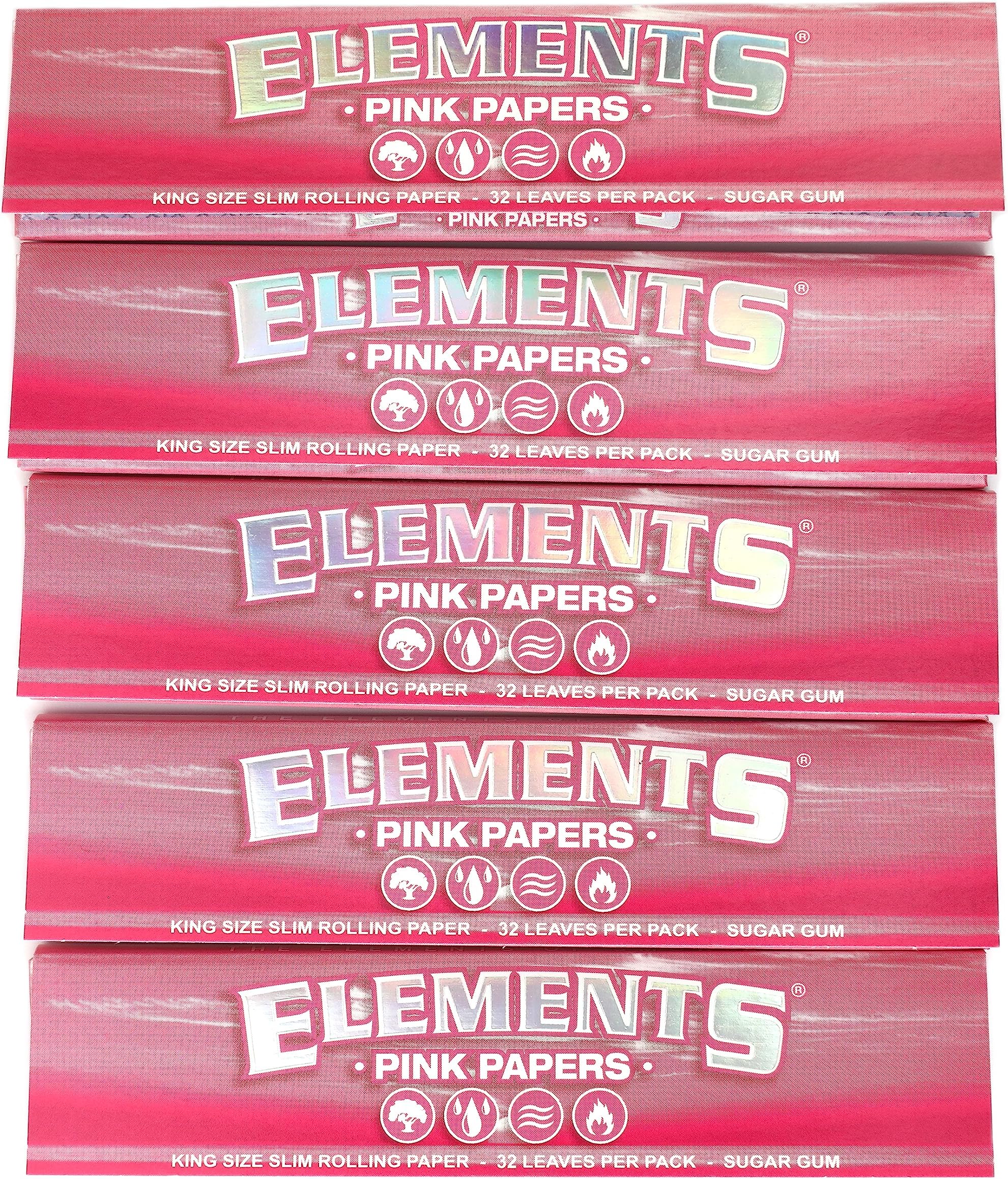 Ultra thin King Size Slim PINK rolling paper - 5 booklets / 160 papers
