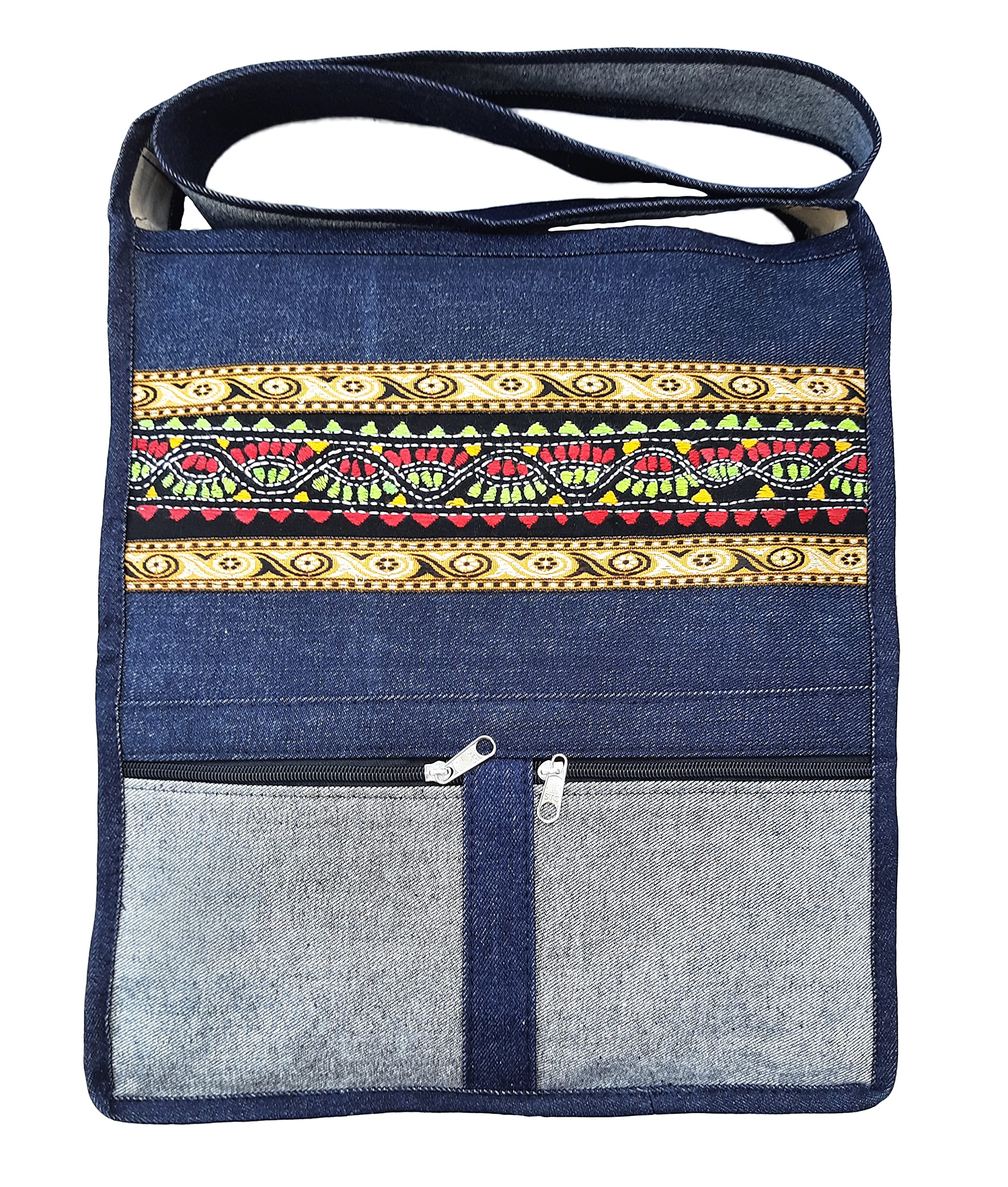 Jai Sharada Emporium JSE Unisex Handcrafted Classic Denim Cross-body Shoulder Sling Bag with Embroidery Work (Blue) (B08PKFTS9X) Amazon Price History, Amazon Price Tracker