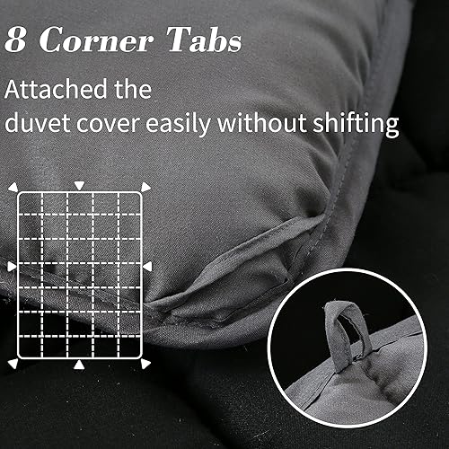 Miniatura 4 de Ousidan Edredón alternativo de plumón tamaño Queen, funda de microfibra cepillada suave con 8 pestañas en las esquinas, edredón negro de 90 x 90