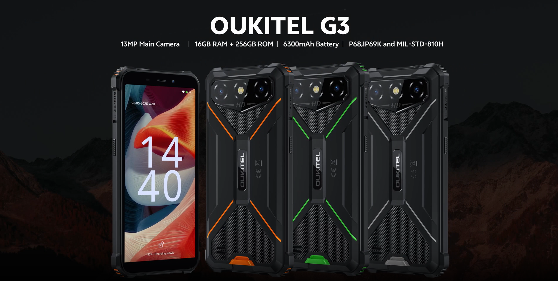 Amazon | OUKITEL G3 タフネススマホ - 16GB+128GB/1TB 防水
