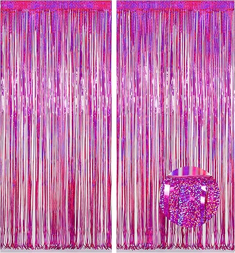 Miniatura 25 de Melsan - Telón de fondo de flecos de aluminio, paquete de 2 cortinas de flecos de papel de oropel de 3.2 x 8.2 pies, cortinas de flecos brillantes