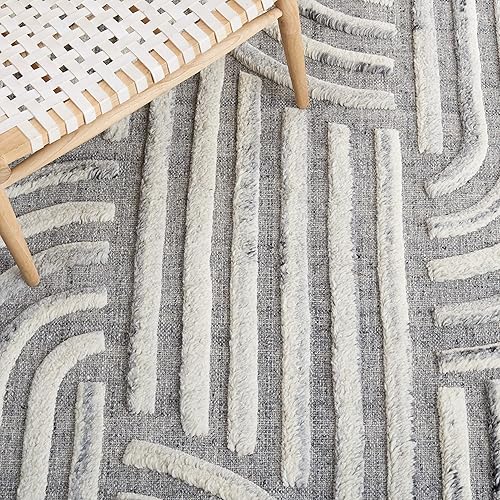 Miniatura 6 de Safavieh Kilim Collection KLM653G - Alfombra de lana decorativa moderna hecha a mano de mediados de siglo de 8 x 10 pies color gris oscuromarfil