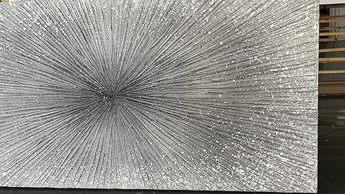 Miniatura 8 de YaSheng Art - Arte abstracto de 24 x 48 pulgadas, pinturas al óleo sobre lienzo, arte abstracto de plata gruesa, arte moderno para decoración del