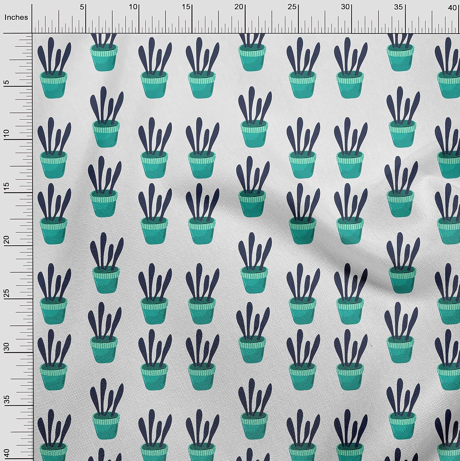 oneOone Cotton Flex Turquoise Green Fabric Cactus Sewing Material Print Fabric by The Yard 40 Inch Wide