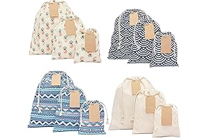 12 Packs Reusable Fabric Gift Wrap Bags with 15 Gift Tags &...