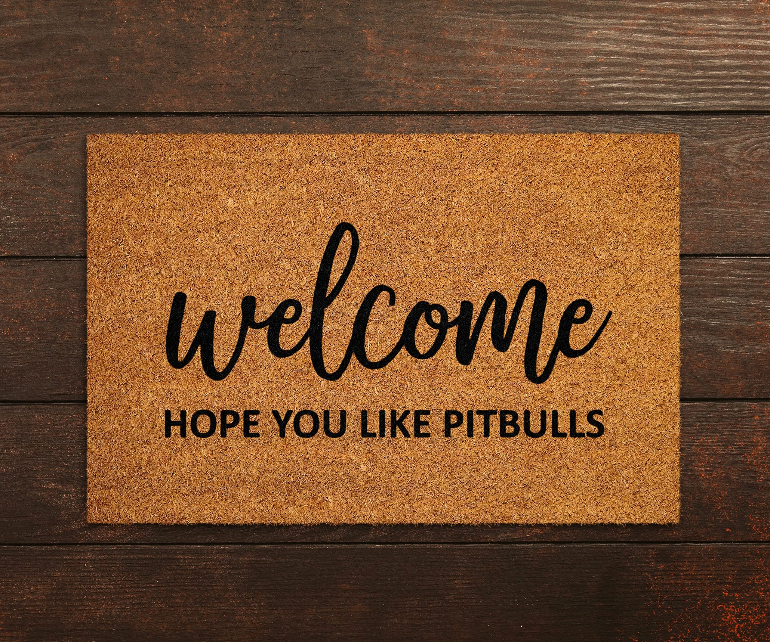 Ensound Welcome Hope You Like Pitbulls,Welcome Doormat,Funny Door Mat,New Home Gift,Wedding Gift Doormat,Welcome Hope You Like Pitbulls Mat 36x24 Inch — image 1