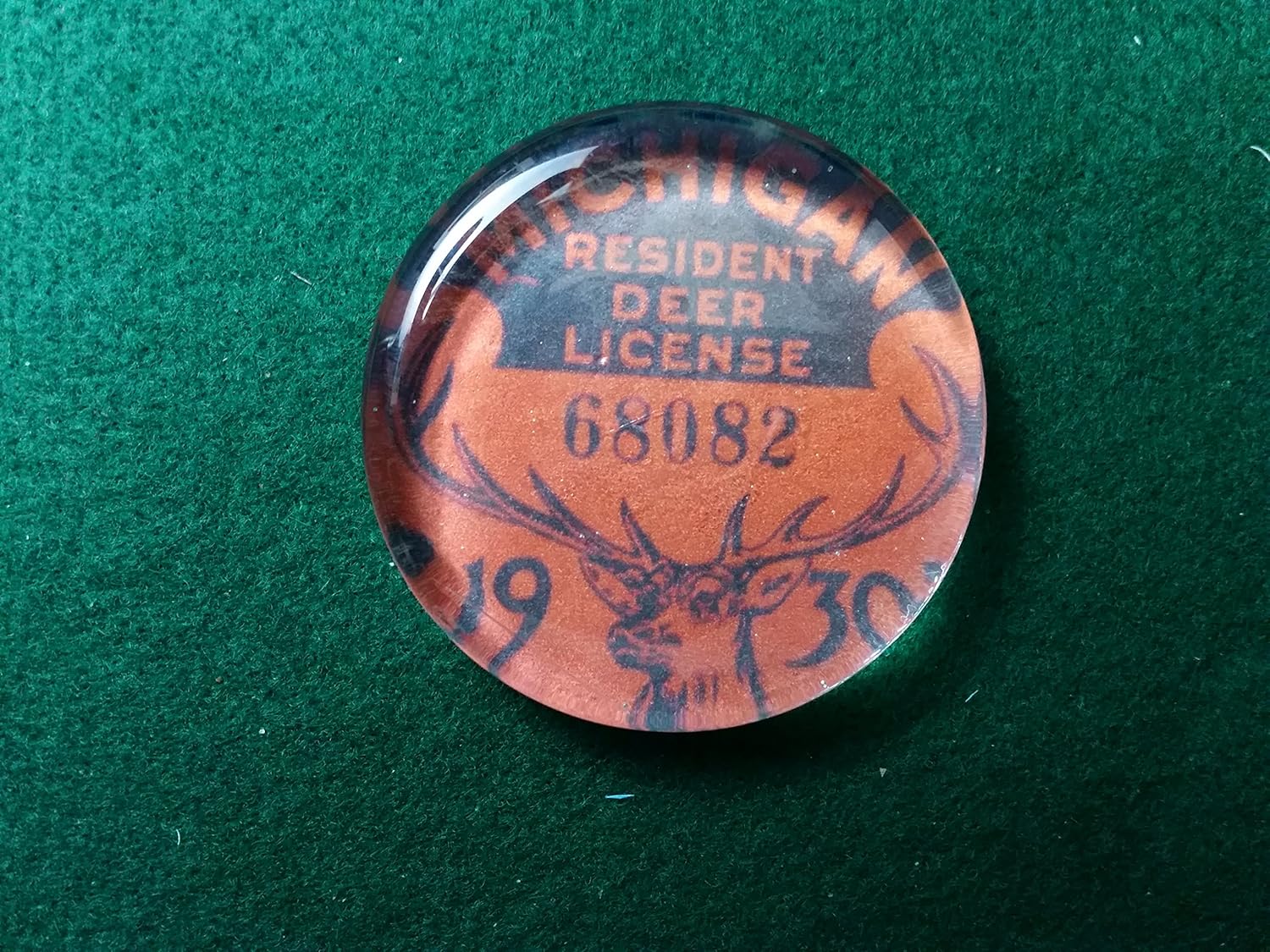 Vintage Style 1930 Michigan Deer Hunting License Glass