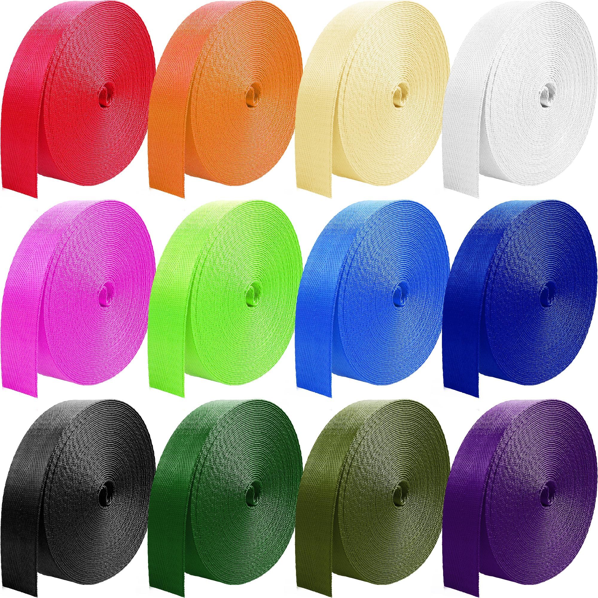 12 Rolls Nylon Webbing 1 inch 1.5 inch 2 inch Nylon Strap Webbing Straps Backpack Straps Nylon Belt, 10 25 50 3.3 Yards Webbing Strapping