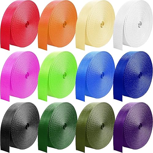 Grosun 12 rollos de correas de nailon de 1 pulgada, 1.5 pulgadas, 2 pulgadas, correas de nailon para mochila, correa de nailon, 10 25 50 3.3 yardas