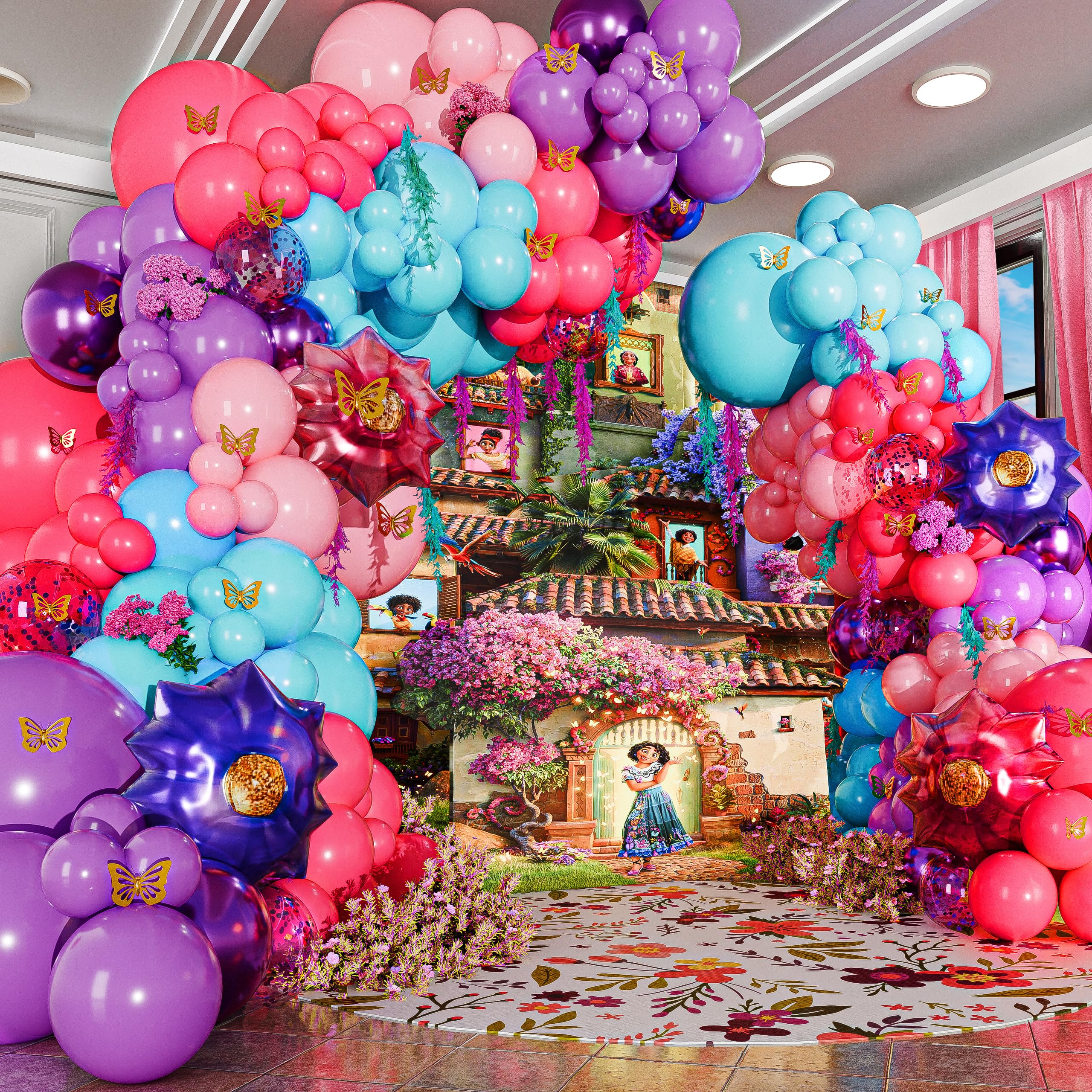 ALL-IN-1 Purple Blue Pink Balloon Arch Kit with BONUS Flower – Different Sizes Teal, Pink, Purple & Confetti balloons for Kid Magic Baby Shower Birthday Engagement Party Decorations & Party Supplies