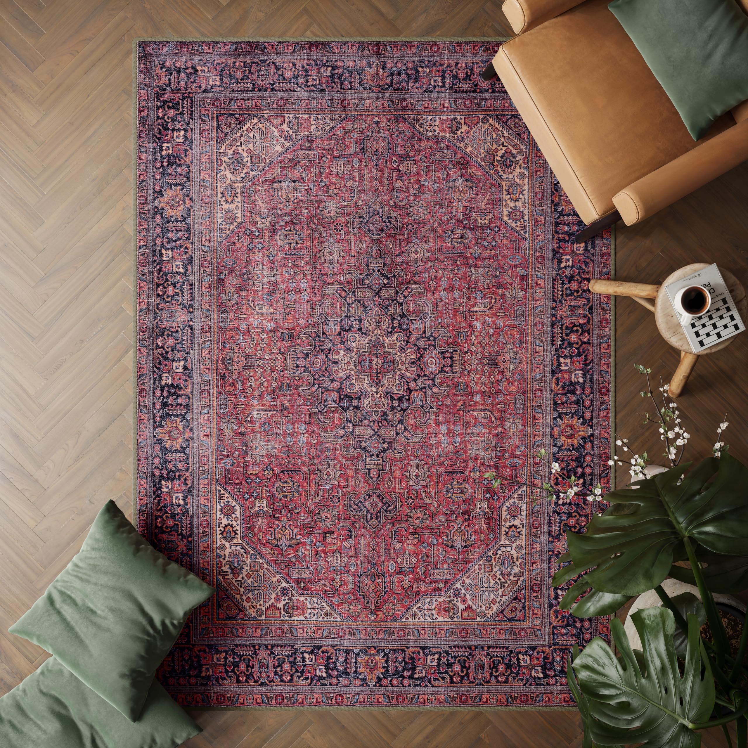 artyrugs Machine Washable Rug, 152x213cm, 75% Recycled Cotton, Short Pile, Non-Slip Backing, Non-Shedding, Suitable for Living Room, Bedroom, Kitchen, Hallway, Office, Aesthetic Crimson Red โ image 1