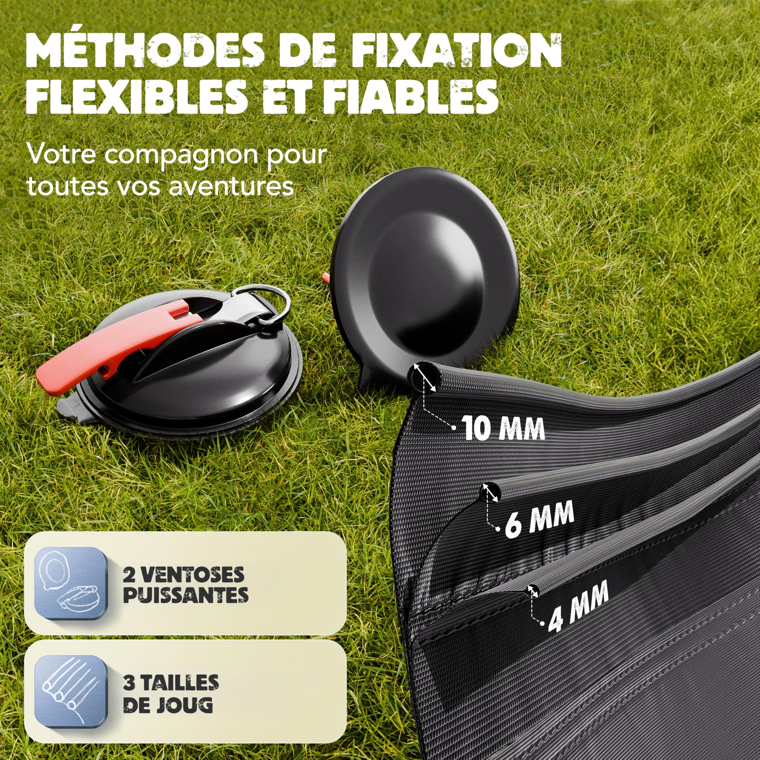 Auvent LAINFELD pour Voiture | Pare-Soleil 2,2 x 2,5 m avec 3 mâts Keder et 2 mâts télescopiques | Pare-Soleil pour Camping-Car, Bus ou Caravane