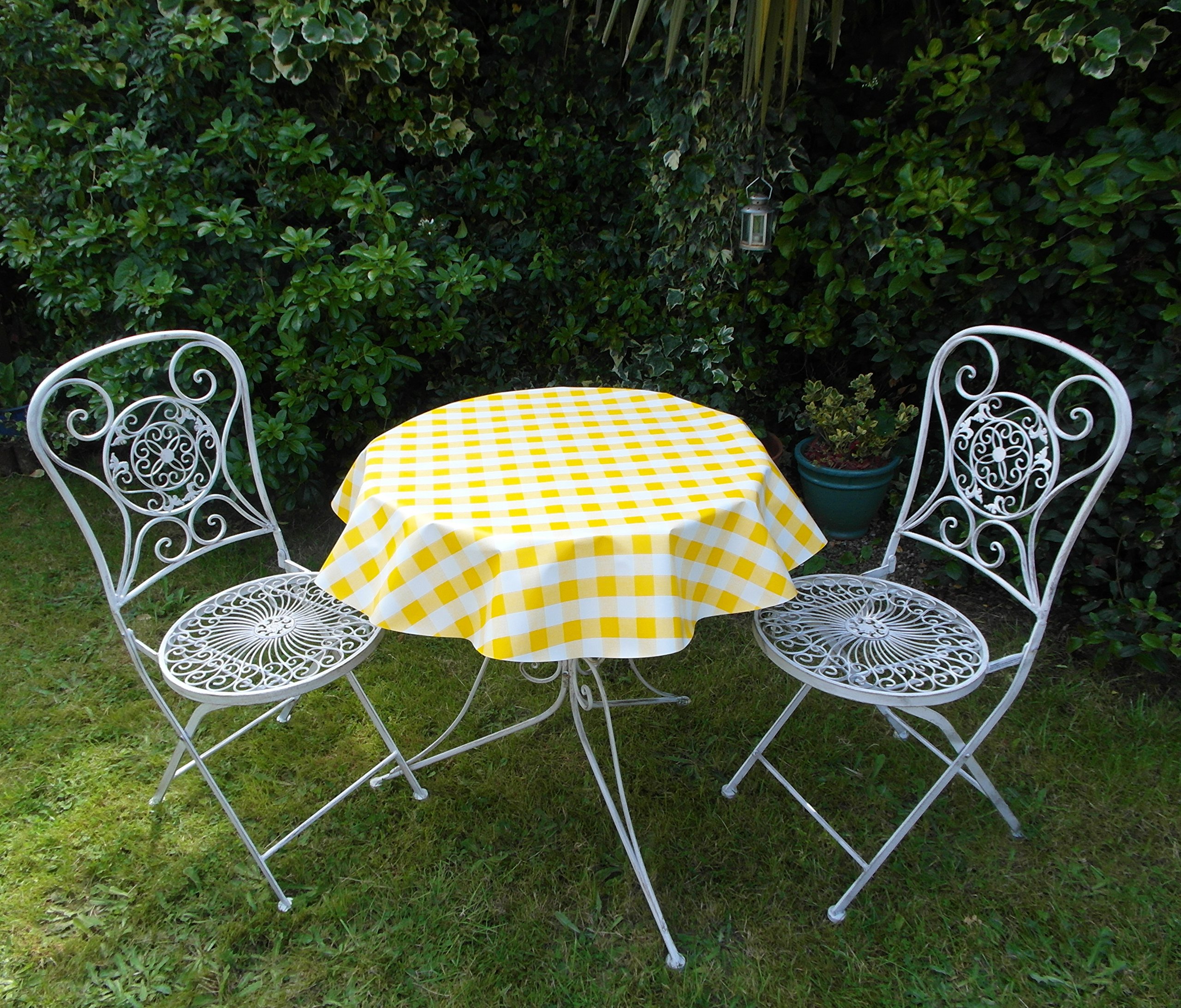 39" (1.0M) DIAMETER ROUND BISTRO PVC/VINYL TABLECLOTH - YELLOW & WHITE GINGHAM CHECK