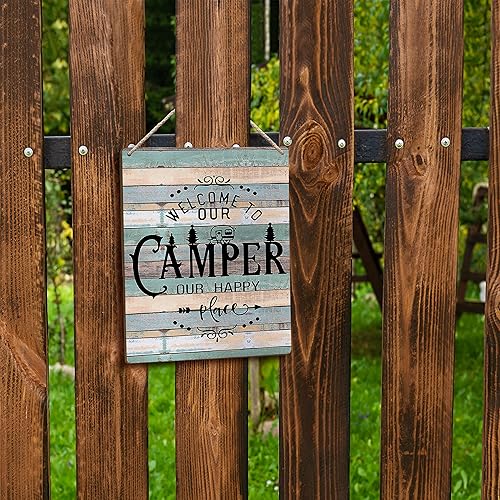Miniatura 5 de FUGWN Letreros de madera con texto en inglés "Welcome to Our Camper Our Happy Place" de 8 x 10, decoración de caravana para interiores, decoración