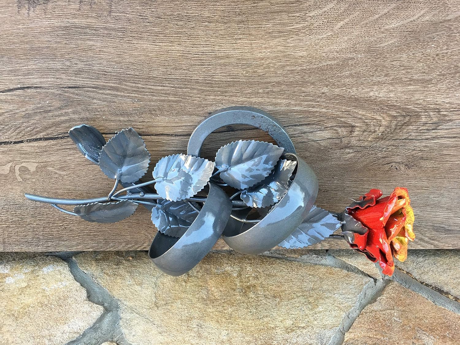 Metal rose, wedding rings, wedding gift, 6th anniversary gift, birthday gift, iron gift