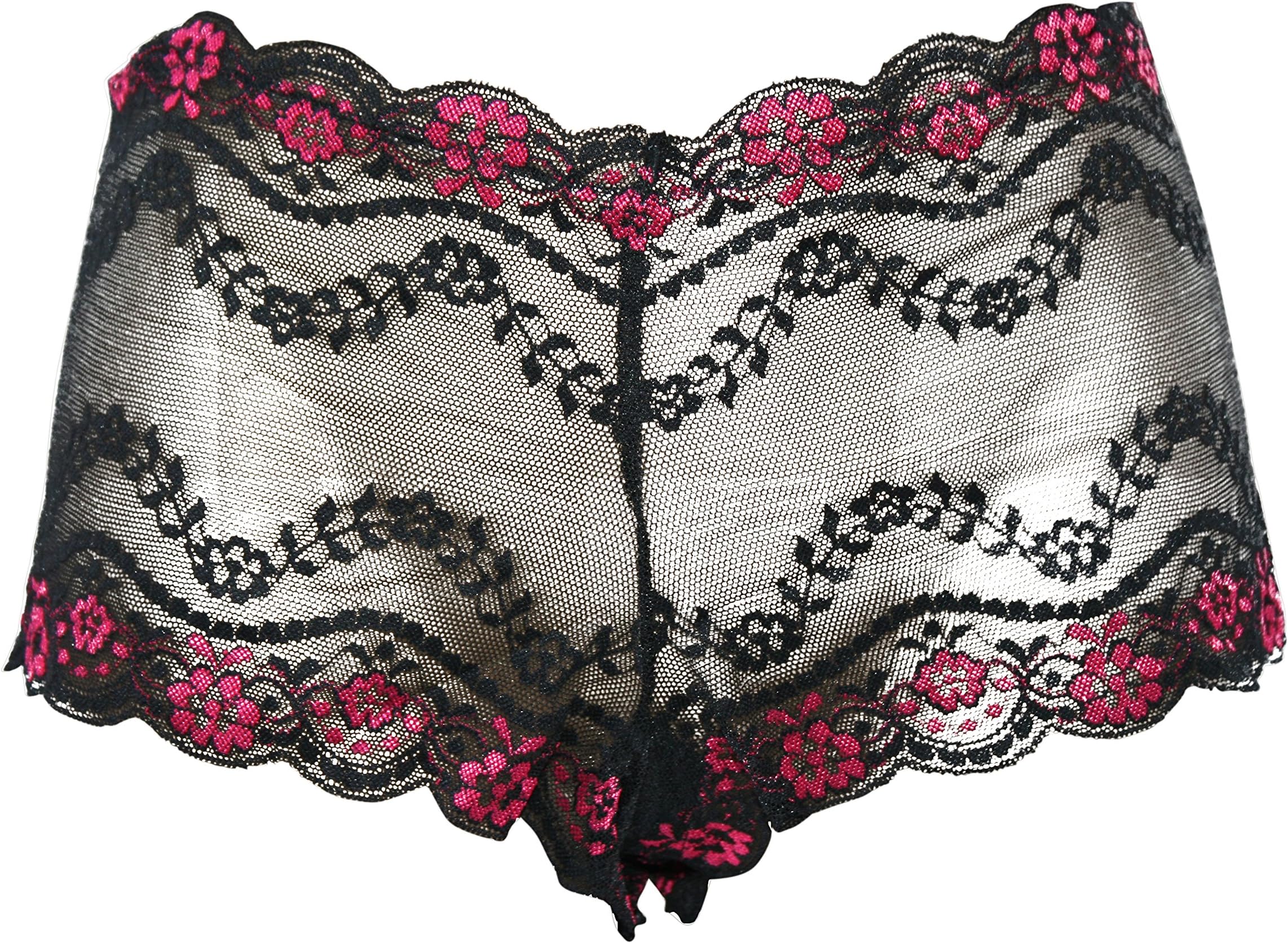 Cintamani Soft Sensuous Sheer Black Red Lace Knickers Shorts Panties S M L XL