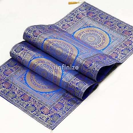iinfinize Mandala Style Rajasthani Brocade Table Runner Motifs Embroidered Banarsi Decorative Luxury Color Gold Tassels Runner for Center Coffee Table Party Wedding Hippie Decor 16x60 Inch