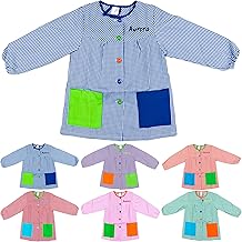 H HANSEL HOME Bata Escolar Infantil Multicolor Baby Infantil de Cuadros Pequeños - 3-4 años, con Bordado Nombre Personalizable