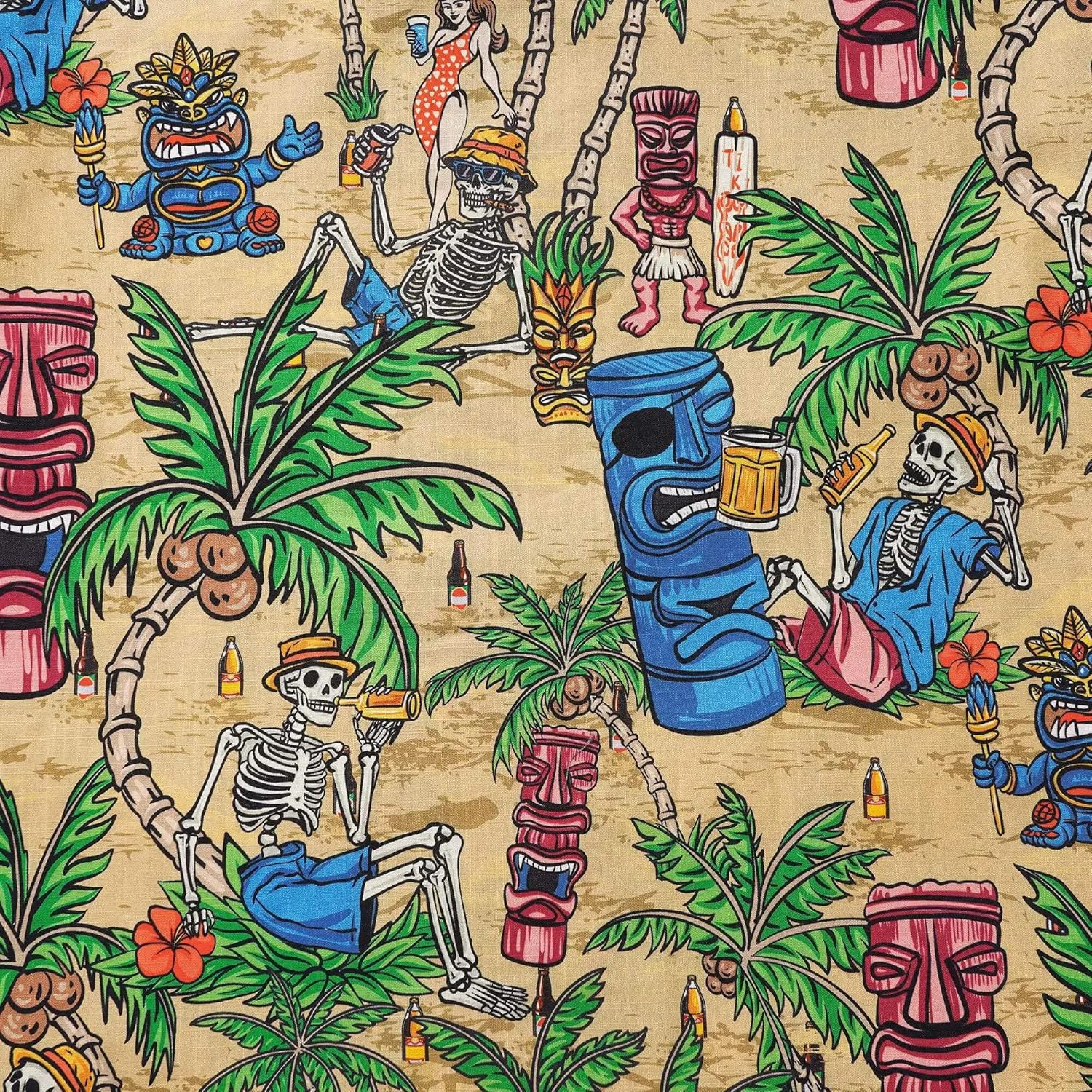 Men's Hawaiian Shirt Short Sleeve Camp Collar 100% Cotton Green Aloha Tiki Seaside Bash