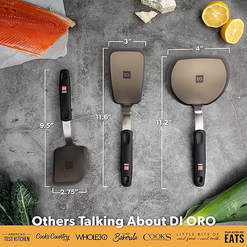 Miniatura 8 de DI ORO - Juego de cocina de silicona de 8 piezas, utensilios de cocina resistentes al calor de 600 °F, 6 espátulas giratorias y 2 cucharas sin